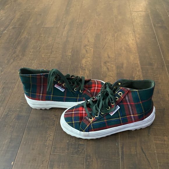 Superga 2431 Suede High top lace up green plaid sneakers - Picture 9 of 11